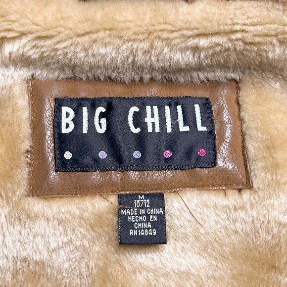 Vintage Y2K Big Chill Faux Leather Fur Hooded Zip Up Jacket Indie Sleaze McBling - Picture 3 of 12